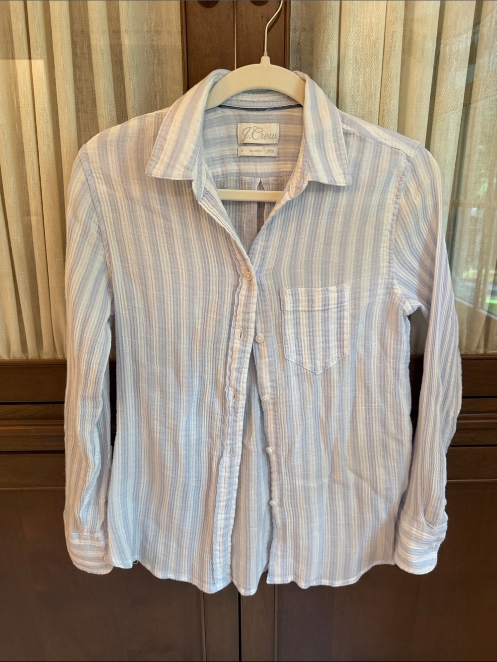 J. Crew Pale Blue and White Striped Casual Button-Down Shirt